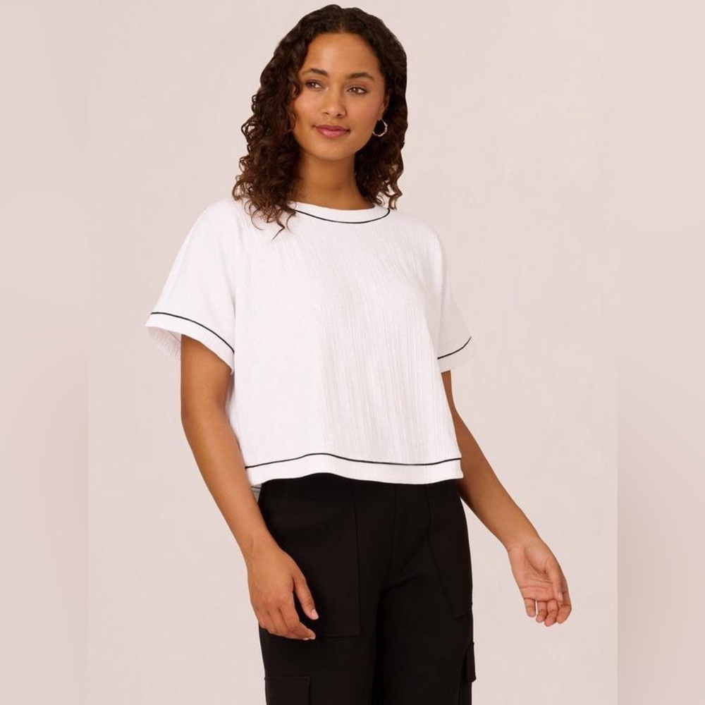 Adrianna Papell White Rib Knit Top With Back Faux Buttons Women’s Small